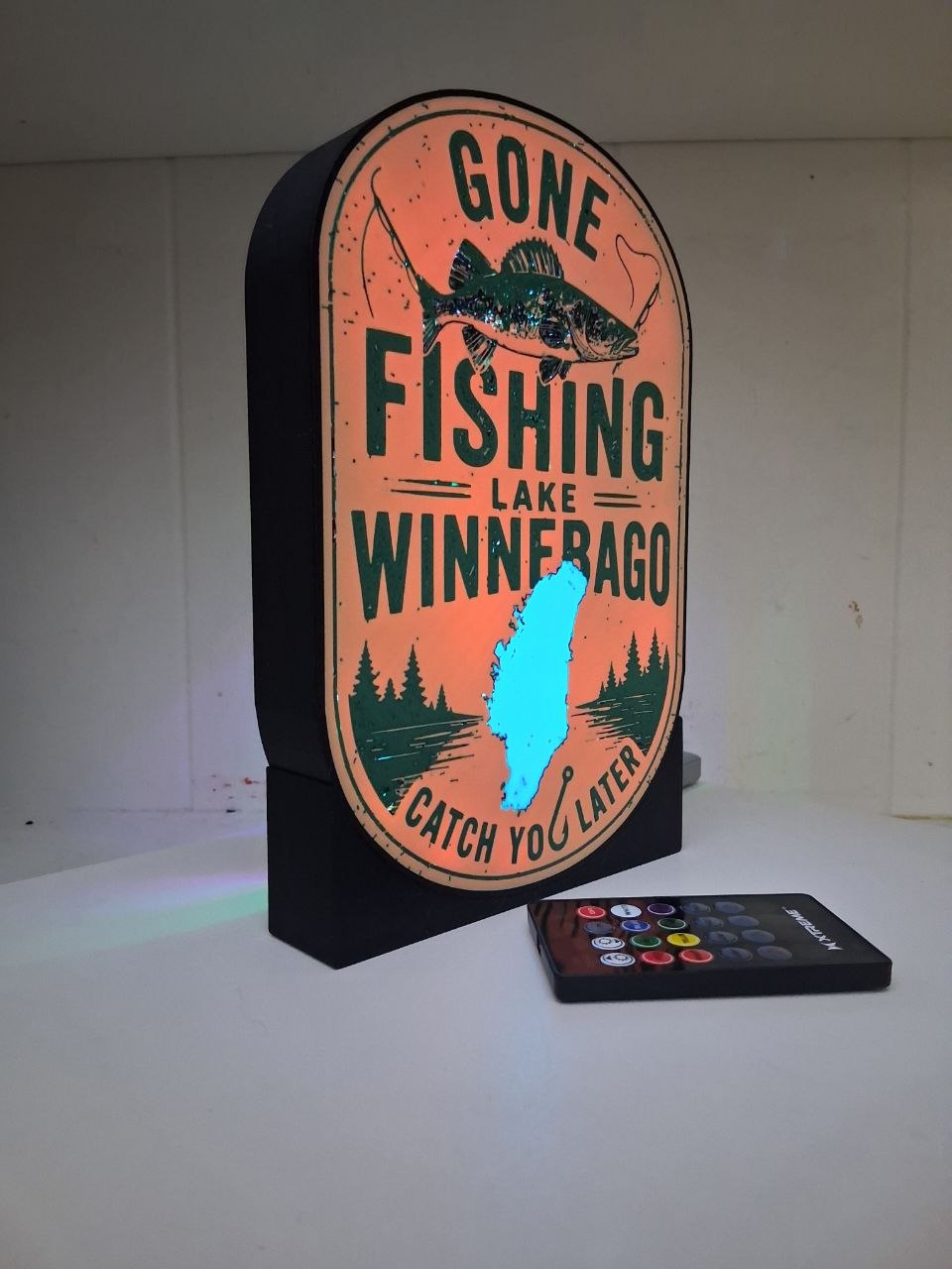 Fishing Lake Winnebago LED light box – custom 3D printed – Lit Layer Creations