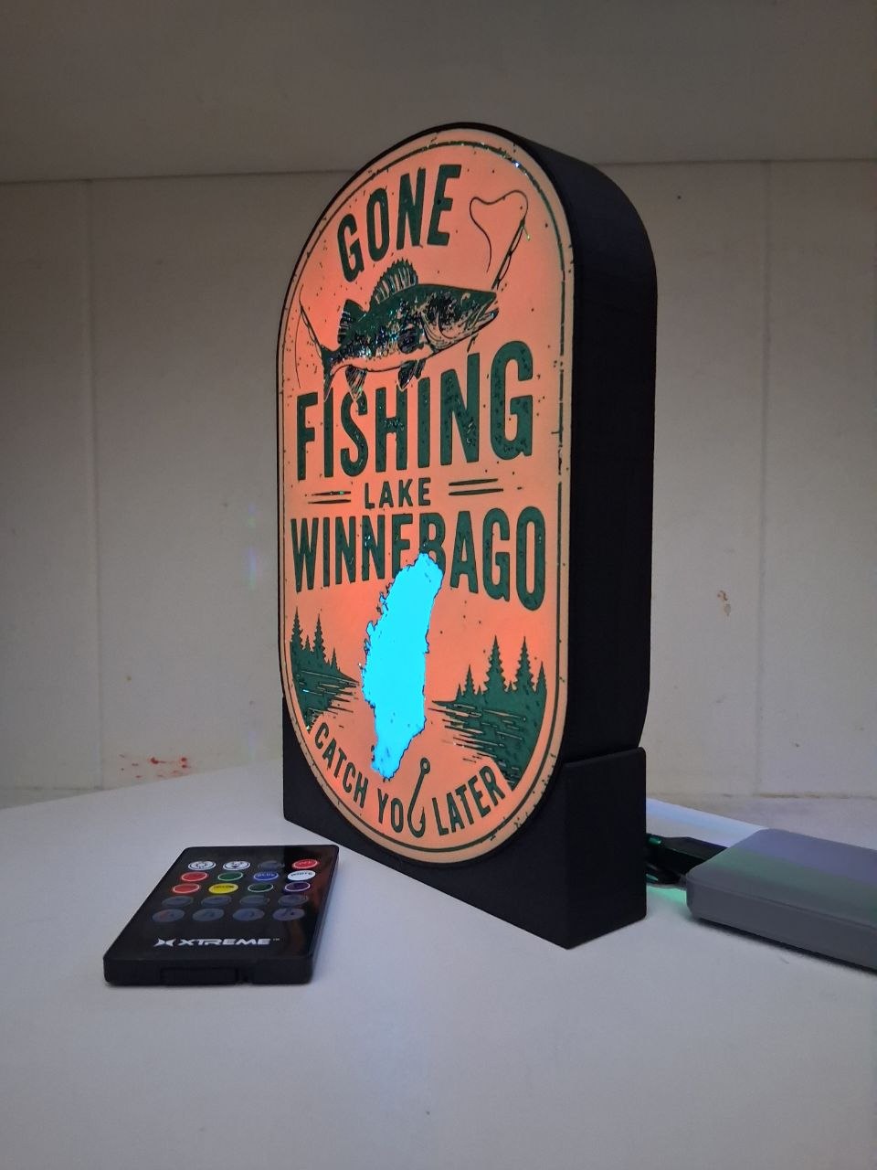 Fishing Lake Winnebago LED light box – custom 3D printed – Lit Layer Creations